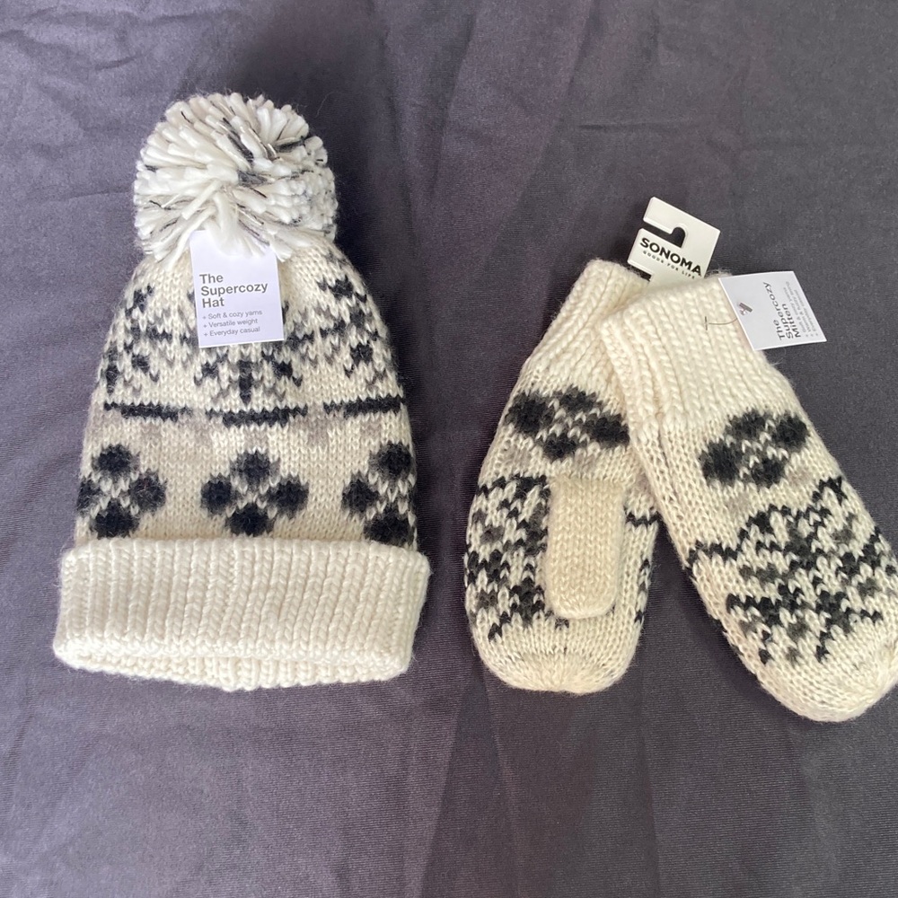 Sonoma Super cozy hat w pom & mittens retro boho vibe soft cozy yarns - Picture 11 of 17